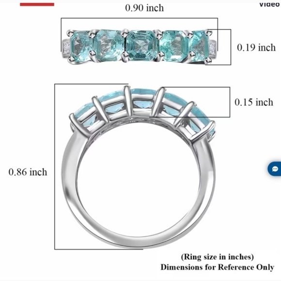 Genuine 5 Stone Apatite Ring Sterling Silver Rhodium Overlay Size 7! New - Picture 10 of 14